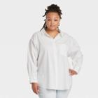 Women's Plus Size Long Sleeve Button-down Oversized Shirt - Ava & Viv White X