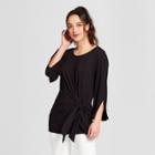Women's 3/4 Sleeve Tie Front Blouse - Notations - Black