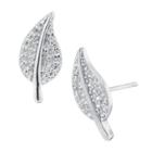 Distributed By Target Sterling Silver Cubic Zirconia Leaf Stud Earring - Silver/clear, Women's