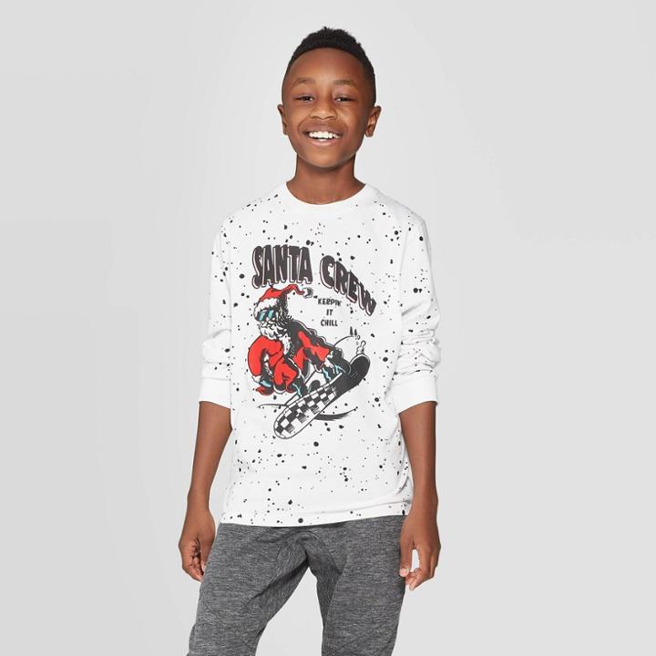 Boys' Long Sleeve Christmas Graphic T-shirt - Art Class White
