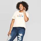 Target Women's Plus Size Short Sleeve Be Nice Cropped Graphic T-shirt - Mighty Fine (juniors') - Cream