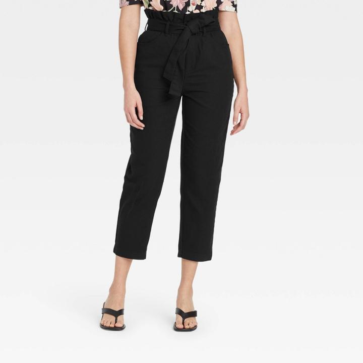 Women's Ankle Length Paperbag Trousers - Who What Wear Jet Black