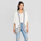Women's Short Sleeve Knit Kimono With Embroidery Jacket - Knox Rose White