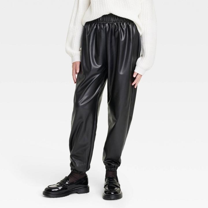 Girls' Faux Leather Jogger Pants - Art Class Black