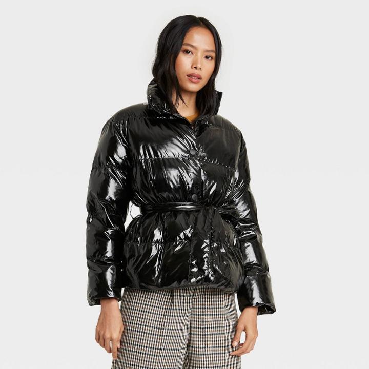 Women's Tie Waist Puffer Jacket - Who What Wear Black