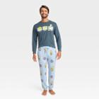 Men's The Simpsons Homer Donuts Long Sleeve Sweater Knit Pajama Set - Navy Blue/light Blue