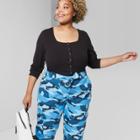 Women's Striped Plus Size Snap Front Long Sleeve Top - Wild Fable Black