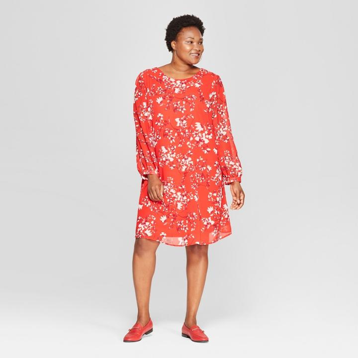 Women's Plus Size Floral Print Tie Back Dress - Ava & Viv Red