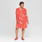 Women's Plus Size Floral Print Tie Back Dress - Ava & Viv Red