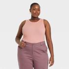 Women's Plus Size Slim Fit Rib Tank Top - A New Day Pink