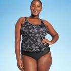 Women's Plus Size Twist Back Tankini Top - All In Motion Black Camo Print