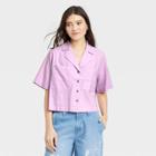 Women's Short Sleeve Button-down Shirt - Universal Thread Purple