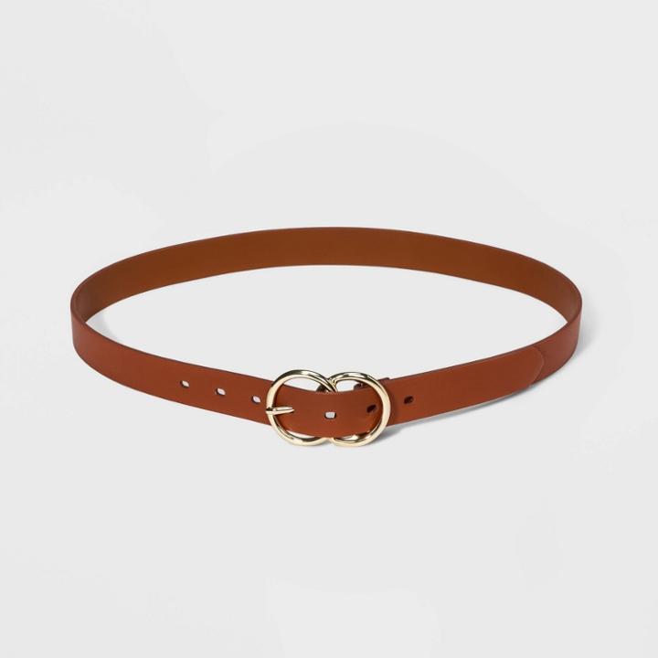 Women's Double Buckle Burnished Belt - A New Day Sienna S, Women's, Size: