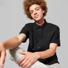 Men's Short Sleeve Long Line Button-down Shirt - Original Use Black
