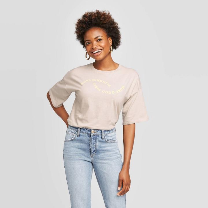 Women's More Kindness More Good Vibes Short Sleeve T-shirt - Grayson Threads (juniors') - Beige