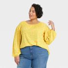 Women's Plus Size Floral Print Long Sleeve Knit Blouse - Ava & Viv Yellow X