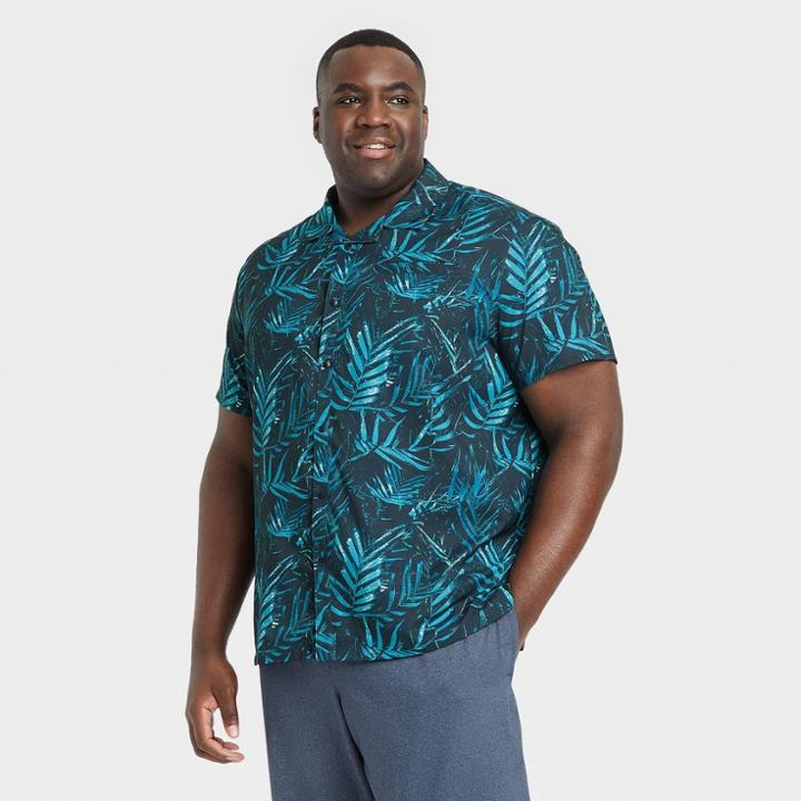 Men's Big & Tall Short Sleeve Palm Print Adventure T-shirt - All In Motion Navy