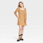 Women's Puff Long Sleeve Ruched Front Dress - A New Day Brown