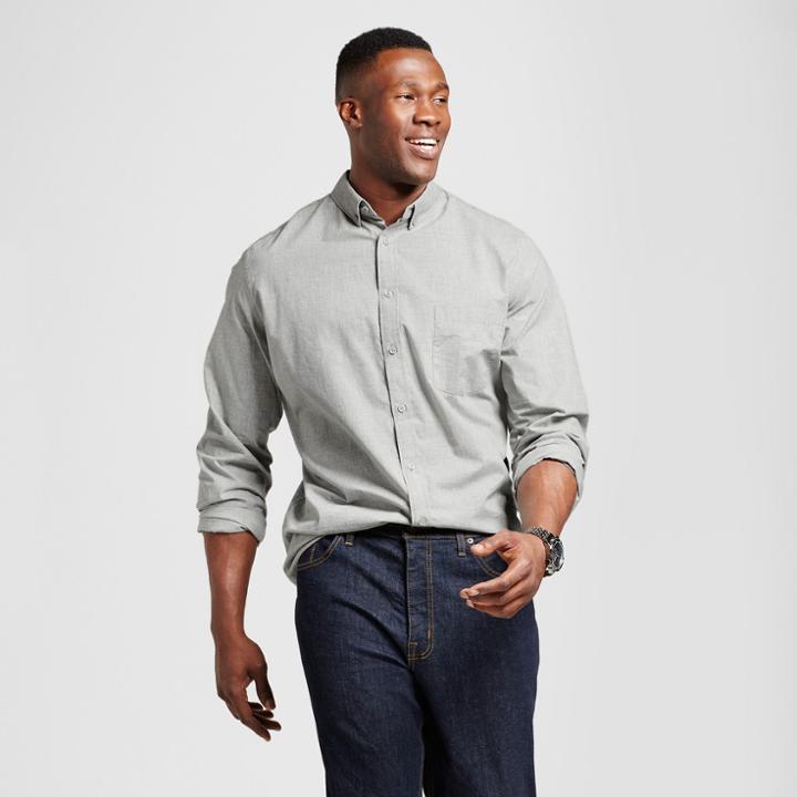 Men's Big & Tall Standard Fit Northrop Poplin Button-down Shirt - Goodfellow & Co Heather Gray