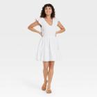 Women's Ruffle Short Sleeve Smocked Dress - Universal Thread White