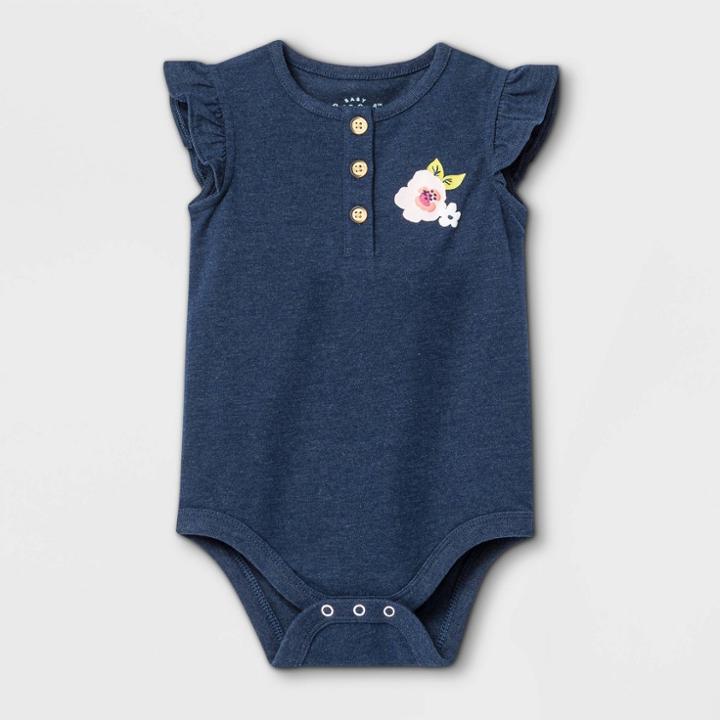 Baby Girls' Henley Floral Bodysuit - Cat & Jack Navy Newborn, Blue