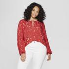 Women's Plus Size Floral Print Long Sleeve V-neck Peasant Top - Universal Thread Red