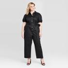 Women's Plus Size Puff Short Sleeve Collared Jumpsuit - Who What Wear Black 1x, Women's,
