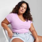 Plus Size Short Sleeve V-neck Cropped T-shirt - Wild Fable Light Purple