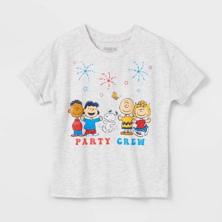 Girls' Peanuts Party Crew Cuff Short Sleeve Graphic T-shirt - Beige