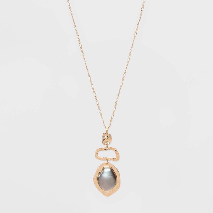 Organic Charm With Simulated Pearl Cabochon Pendant Necklace - A New Day Gray