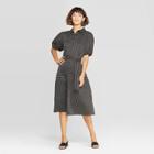 Women's Puff Short Sleeve Collared Front Button-down Midi Wrap Dress - Who What Wear Black