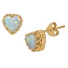 1 1/2 Tcw Tiara Gold Over Silver Heart-cut Opal Crown Earrings, Women's, White