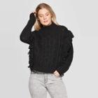 Women's Long Sleeve Mock Turtleneck Cable Fringe Pullover Sweater- Universal Thread Charcoal M, Women's, Size: