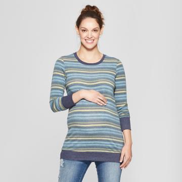 Maternity Striped Long Sleeve Printed Sweatshirt - Macherie - Navy