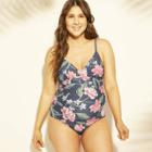 Maternity Floral Print Tie Back One Piece Swimsuit - Isabel Maternity By Ingrid & Isabel Blue Xl, Girl's,