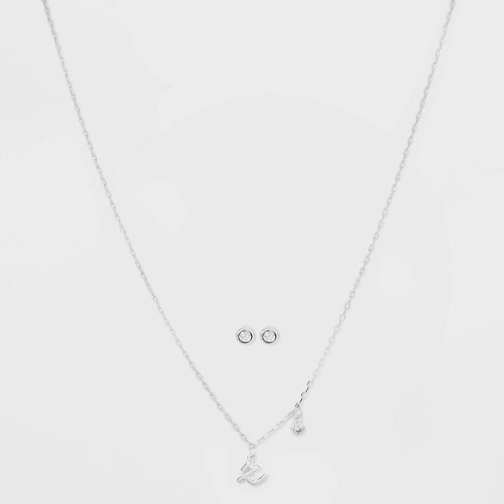 Silver Plated Cubic Zirconia Initial 'z' Chain Pendant Necklace And Earring Set - A New Day