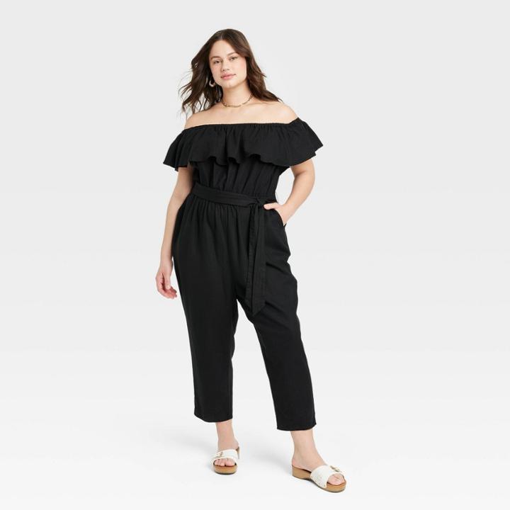 Women's Plus Size Ruffle Short Sleeve Jumpsuit - Ava & Viv Black X