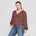 Women's Plus Size Floral Print Long Sleeve Wrap Top - Universal Thread Orange X