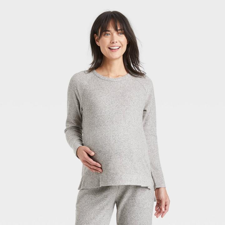 Long Sleeve Cozy Rib Maternity Top - Isabel Maternity By Ingrid & Isabel Gray
