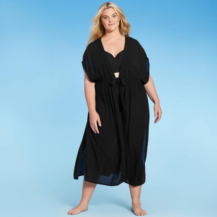 Kona Sol Women's Tie-front Midi Cover Up Duster - Kona