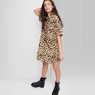 Women's Ascot + Hart Woven Short Sleeve Graphic A-line Dress - Tan Leopard Print