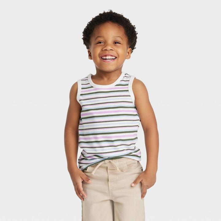 Toddler Boys' Striped Tank Top - Cat & Jack Blue/olive Green