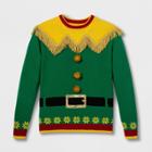 33 Degrees Men's Ugly Christmas Elf Fringe Yoke Long Sleeve Pullover Sweater - Green