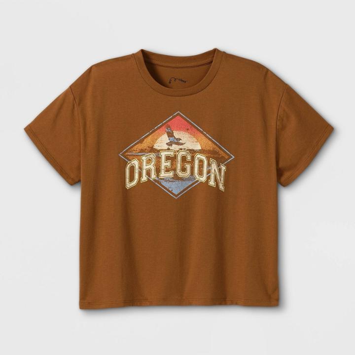 Girls' Boxy Cropped Short Sleeve Graphic T-shirt - Art Class Brown