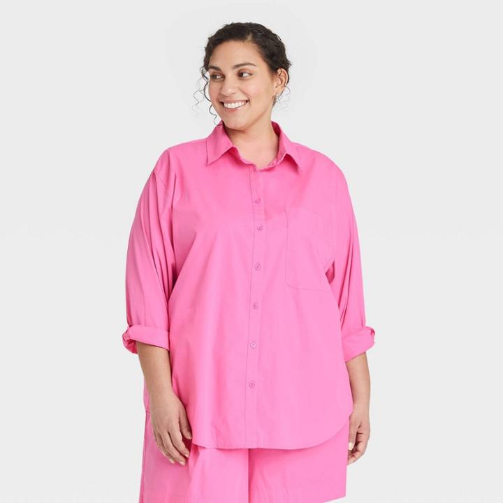 Women's Plus Size Long Sleeve Oversized Button-down Boyfriend Shirt - A New Day