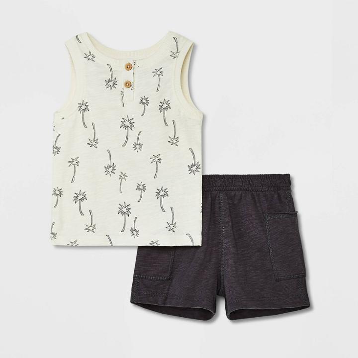 Grayson Mini Baby Boys' 2pc Palm Tree Henley Top & Bottom