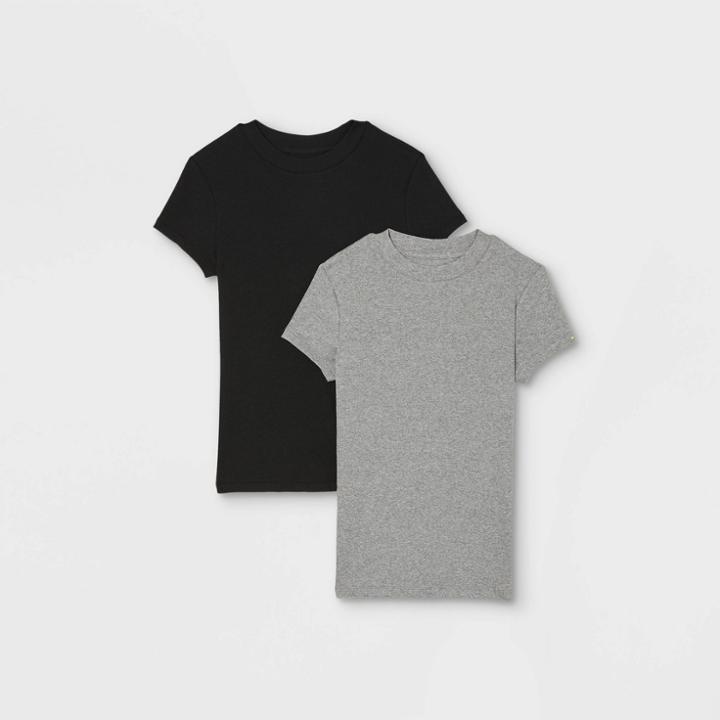 Women's Short Sleeve Ribbed 2pk Bundle T-shirt - A New Day Black/gray