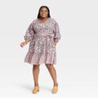 Women's Plus Size 3/4 Sleeve A-line Dress - Knox Rose Pink Paisley