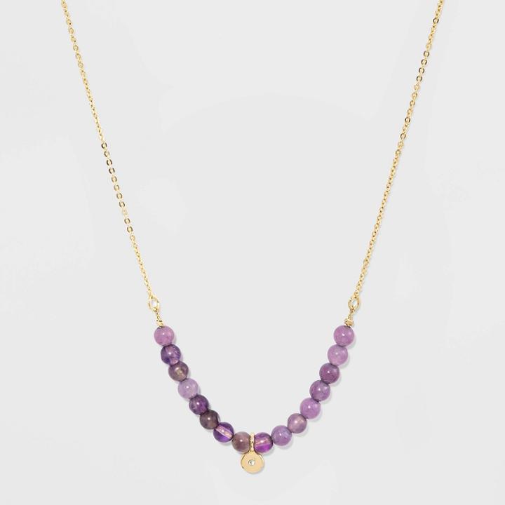 No Brand Petiteshort Necklace With Beads And Disc Charm - Light Purple, Women's