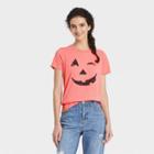 Grayson Threads Women's Halloween Pumpkin Face Short Sleeve Graphic T-shirt - Orange